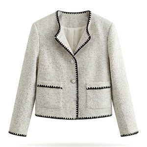 Manteau de bureau pour femme, simple boutonnage, tricoté, motif uni, avec fermeture - Product Image 1