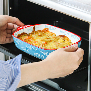 Bol en céramique motifs de poisson en céramique, ustensiles de cuisson, assiettes de riz cuits, vaisselle avec poignée 1 pièce - Product Image 6