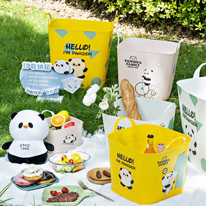Pandea Family Plastic Storage <b>Basket</b> With Handle Rectangle Yellow White Pink Outdoor Picnic Use - Product Image 1