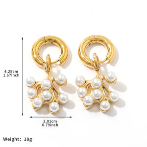 2025 mujeres perla de agua dulce Natural Acero inoxidable perla con cuentas Cruz Huggie pendientes árbol pendientes colgantes princesa pendientes - Product Image 2