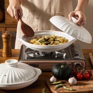 Casserole en céramique peu profonde de qualité alimentaire, résistante aux hautes températures, compatible avec les cuisinières à gaz, avec couvercle. - Product Image 4