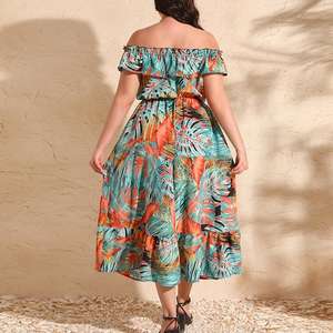 All'ingrosso personalizzato svasato manica corta a fascia Casual estate stampa tropicale taglie forti stile donna abiti Maxi stile hawaiano - Product Image 3