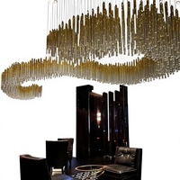 Lustre en cristal LED doré pour hall d'hôtel, bureau de vente, salle d'exposition, restaurant, salle de banquet - Projet d'éclairage de style moderne
