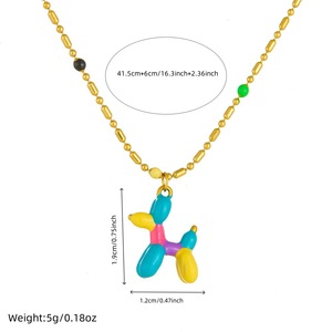 Cartoon Balloon Dog Pendant Stainless Steel Necklace Colorful 3D Charm Gift Jewelry - Product Image 3