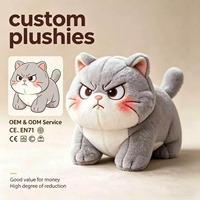Bulk Gepersonaliseerde Ronde Boze Kat Pluche Speelgoed, Zachte Pluche Dieren, Groothandel Bulk Aangepaste Pluche Aanbod