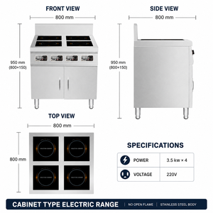 Cuisinière à induction électrique de type armoire commerciale, 4 brûleurs, en acier inoxydable, sans flamme nue, pour cuisine de restaurant - Product Image 3
