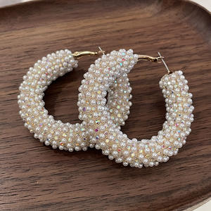 Boucles d'oreilles créoles en argent S925 avec perles d'imitation et zircon, bijoux de fête pour femmes, boucles d'oreilles tendance - Product Image 3