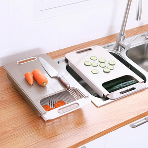 Planche à découper multifonction en plastique DD2404 avec panier de drainage télescopique pour cuisine – Vente en gros - Product Image 1