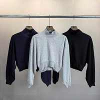 Sweat-shirt ample à col montant, coupe droite, avec épaules tombantes et ourlet incurvé, en stock, personnalisation du logo possible