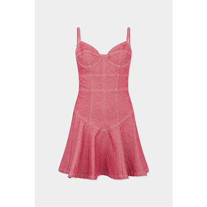 Vestido Mini de Mujer Estilo Vaquero Y2K para Vacaciones en la Playa, con Costuras en Contraste, Escote Bustier y Dobladillo Acampanado - Product Image 1