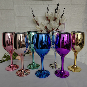 Wholesale Ama Zon Hot Sell Colorful Gold Plated Color Electroplated Personalized <strong>Wine</strong> Glass <strong>Goblet</strong> for Wedding Event Decor - Product Image 1