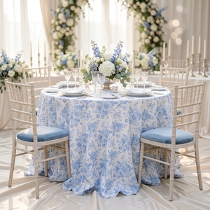 Tovaglia in Toile Francese con Design Personalizzati <span class=keywords><strong>per</strong></span> Hotel, Matrimoni, Lussuosa Tovaglia Rotonda Bianca con Motivi, Tovaglioli <span class=keywords><strong>per</strong></span> Feste Nuziali - Product Image 1