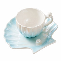 Ensemble tasse et soucoupe en porcelaine nacrée motif coquillage sirène, finition dégradée de luxe, pour café, thé, service de table de l'après-midi, cadeau