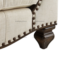 Amerikanischer Landhausstil Massivholzrahmen Quadratisches Stoffsofa Baumwoll-Leinen Wohnzimmer-Set Rustikal Komfortabel und Stilvoll