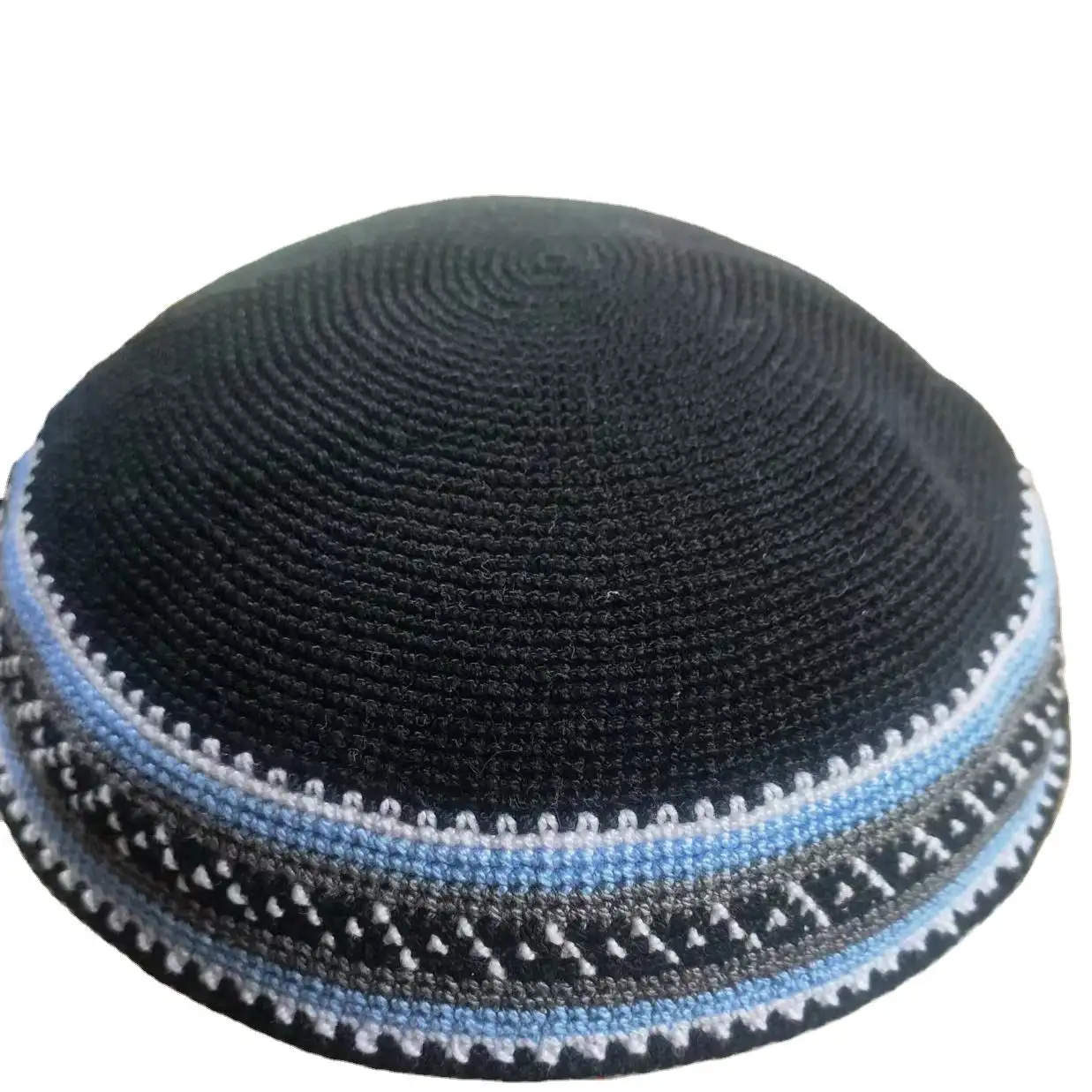 Factory Custom Dark Blue Kippah Handmade Crochet Kippah 100% Cotton Knitted Crochet Black Frik Kippah