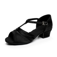 Zapatos de Baile Latino para Niñas, de Satén con Punta Abierta y Tacón Bajo, para Salsa, Tango y Práctica, con Suela de Gamuza