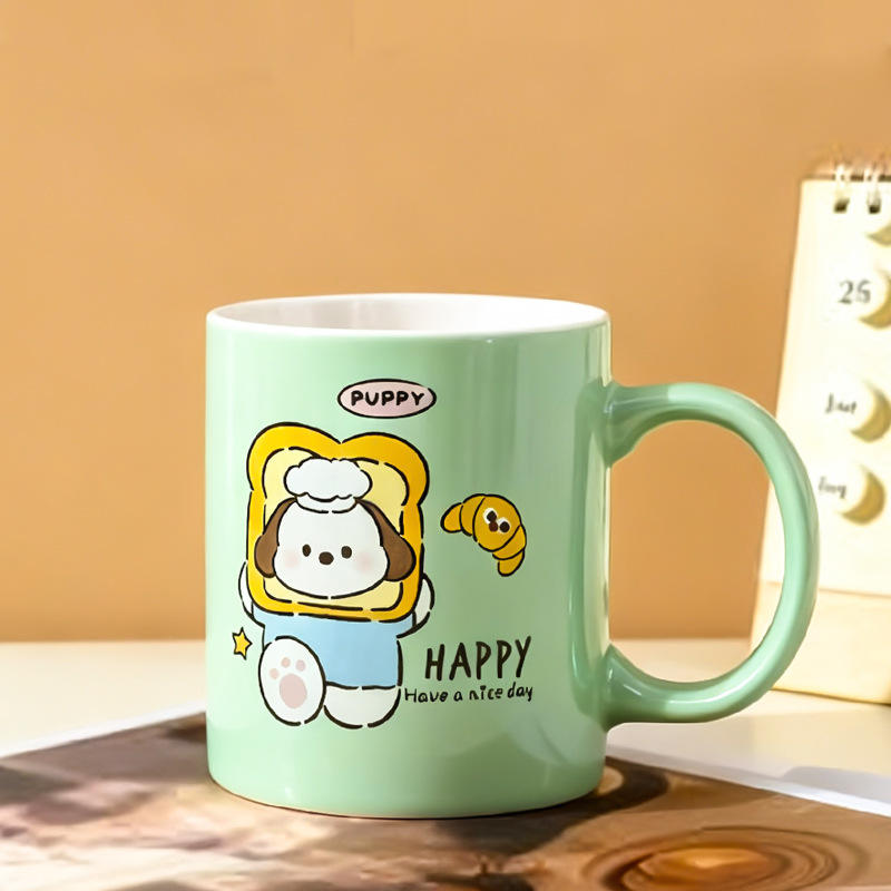 ถ้วยลูกสุนัขสีฟ้าเขียว