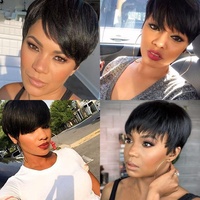 FH Perruque de cheveux humains bon marché Vendeur Piexie Perruque Bang fabriquée à la machine Perruque courte de couleur naturelle pour femmes noires