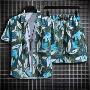 Verão Havaiano Treino Cor Homens Casual Floral Impressão Camisas Shorts Set dos homens 2 Peças Set Praia Ternos Masculino Vestuário