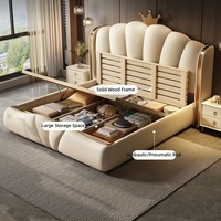 Modernes Luxus-Doppelbett mit Kanalsteppung, Komfortables Umweltfreundliches Polsterbett mit Lederbezug und Kiefernholzrahmen für Schlafzimmer