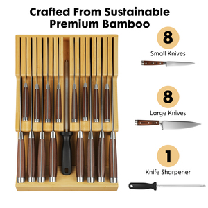 <span class=keywords><strong>Portacoltelli</strong></span> <span class=keywords><strong>da</strong></span> Cucina Grande in Bambù 2026 per <span class=keywords><strong>Cassetto</strong></span>, Blocco <span class=keywords><strong>Portacoltelli</strong></span> <span class=keywords><strong>da</strong></span> <span class=keywords><strong>Cassetto</strong></span> con 17 Scomparti, Inserto Organizzatore per Coltelli <span class=keywords><strong>da</strong></span> <span class=keywords><strong>Cassetto</strong></span> - Product Image 2
