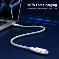 Kabel USB PD 100W Desain Berkilau Tinggi Berbahan Aluminium Alloy Teranyam, Kompatibel untuk Laptop, Monitor, dan Ponsel