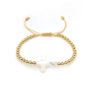 Kruis 18K Vergulde Natuurlijke Shell Kralen Niet Fade Vergulde Kralen Roestvrij Staal Kraal Armband Voor Vrouwen Sieraden - Product Image 6