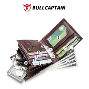 BULLCAPTAIN Factory Custom Men Genuine Leather <b>Wallet</b> OEM Card <b>Holder</b> Short <b>Wallet</b> Vintage Men Purse with Coin Zipper - Product Image 2