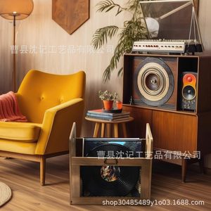 Wooden <b>Record</b> Storage Box 15.3 Inch Mesh Front Stackable For Vinyl Cd Album Display - Product Image 3