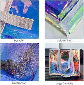 Bolsos de Mano Transparentes de PVC Rojo Rosa, Impermeables, para Mujer, con Asa de Cuerda, para la Playa o el Estadio - Product Image 6