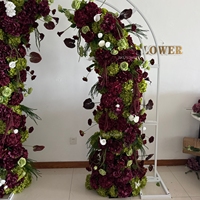 Set Bunga Tiruan Merah Tua Simulasi untuk Latar Belakang Pernikahan Romantis, Buket Bunga Hydrangea Hijau dan Calla Lily