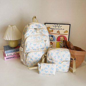 Mochila portátil de viaje de fábrica, monedero para mujer y niña, mochila estampada con patrón de cinta a la moda, conjunto de bolso informal - Product Image 6