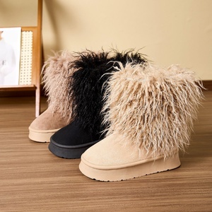 Mùa Thu Mùa Đông Tóc Dài Khởi Động Ấm Dày Dưới Nhà Phẳng Gót Thời Trang Giản Dị Tuyết Khởi Động Nhà Phụ Nữ Dép Đi Trong Nhà - Product Image 3