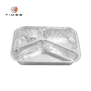 Plateau en <span class=keywords><strong>aluminium</strong></span> jetable à <span class=keywords><strong>3</strong></span> <span class=keywords><strong>compartiments</strong></span> avec couvercle et séparateur pour la restauration recyclable - Product Image 2
