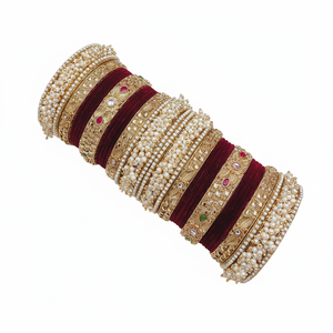 Exquisite Kundan & Pearl Velvet Bridal Bangles <b>Set</b> Pearl <b>Bracelets</b> for Weddings Elegant Jewelry Collection for Women - Product Image 2