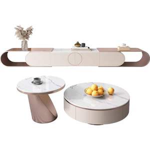 Soporte de <span class=keywords><strong>TV</strong></span> duradero de hierro y madera con diseño contemporáneo para montaje en pared, compatible con televisores de 65 pulgadas en adelante - Product Image 4