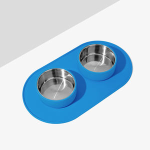 Comedero Doble de Acero Inoxidable para Perros y Gatos, Antiderrames, Antideslizante, Ecológico, Personalizado de Fábrica, con 2 Tazones y Alfombrilla de Silicona para Lamer - Product Image 1