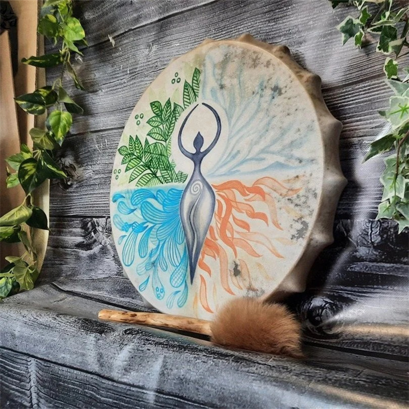 Tambour Chamanique En Cuir 25 Cm – Artisanat Main Arbre De Vie, Instrument Spirituel Et Déco Boho Authentique