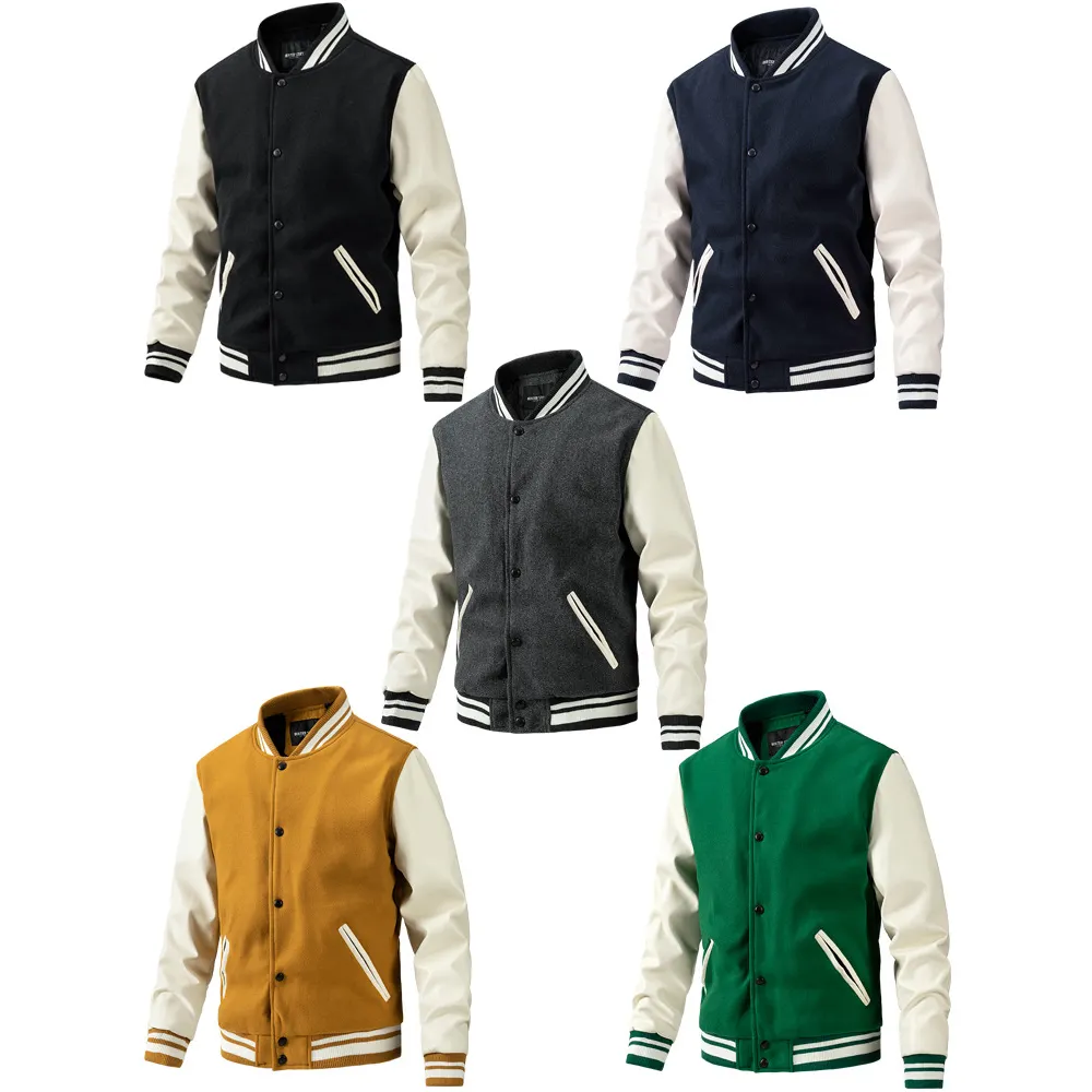 Custom Logo Blank Men's Baseball Jackets Unisex Sport Wear Coats Patchwork Varsity Jacket Fleece Jacket