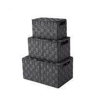 Ensemble de paniers de rangement en nylon tissé gris rectangulaire avec couvercle pour la maison