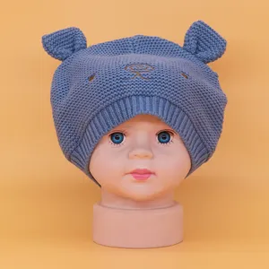 Topi Beanie Musim Dingin Uniseks, Topi Katun Telinga Kelinci Kartun untuk Bayi, Topi Beanie Rajut