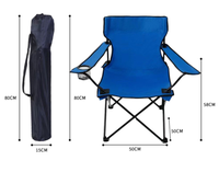 Chaise de camping pliante portable d'extérieur avec accoudoirs et porte-gobelet, en tissu Oxford robuste, pour jardin, plage, pêche, avec sac de transport et de rangement