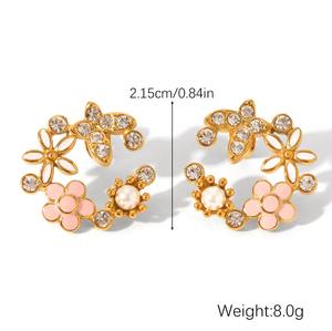 ต่างหูเม็ดเดี่ยวไข่มุกดอกไม้สแตนเลสสำหรับผู้หญิง <span class=keywords><strong>E546</strong></span>เครื่องประดับแฟชั่น - Product Image 6