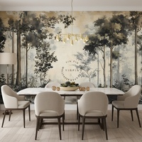 Papier peint mural de dessin de forêt d'arbres vintage européens mobiles pour la décoration murale de la maison
