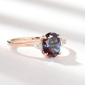 Anillo de Compromiso de Boda de Plata de Ley 925 Chapado en Oro Rosa con Circonita Cúbica Ovalada Dulce Sueño - Product Image 3