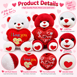 Oursons en peluche duo blanc et rouge, deux façons de dire « je t'aime », animaux en peluche OEM ODM <span class=keywords><strong>pour</strong></span> <span class=keywords><strong>cadeau</strong></span> de la Saint-Valentin, vente en gros directe usine - Product Image 3