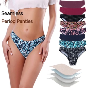 Tangas sin costuras, bragas menstruales deportivas de seda helada, ropa interior de 4 capas, bragas de período a prueba de fugas de flujo pesado para mujer, menstruación - Product Image 1