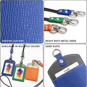 Boshiho Badge <b>Holder</b> Cowhide Leather <b>ID</b> Badge Card <b>Holder</b> with 19" Neck Lanyard Vertical Style <b>ID</b> Card <b>Holder</b> - Product Image 5