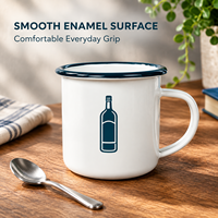 Mug de camping en émail avec logo personnalisé, vente en gros, tasse à café vintage en acier avec motif nature, promotion de vente au détail pour l'extérieur, ustensiles de cuisine