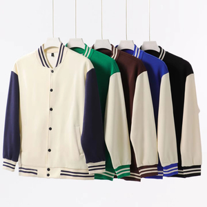 Fabricants de vêtements personnalisé printemps et automne haute qualité 380 grammes veste de baseball à couleur bloquée sweat à capuche ample à manches longues - Product Image 1